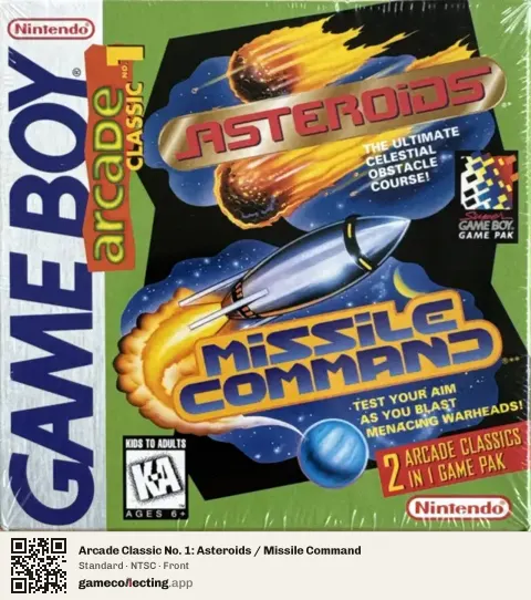 Arcade Classic No. 1: Asteroids / Missile Command Game Boy, NTSC box front