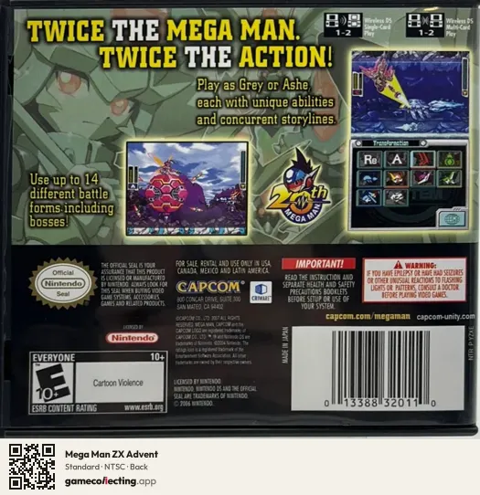Mega Man ZX Advent Nintendo DS, NTSC box back
