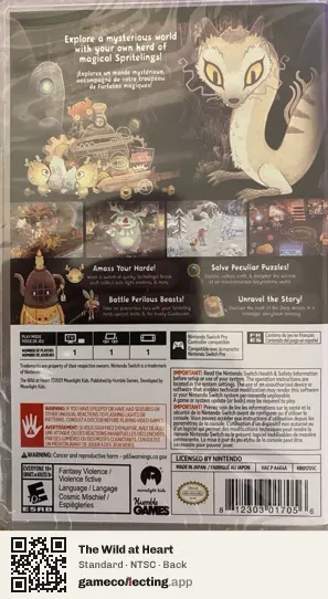 The Wild at Heart Nintendo Switch, NTSC box back