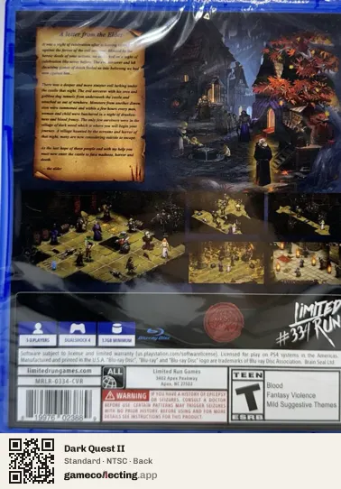 Dark Quest II PlayStation 4, NTSC box back