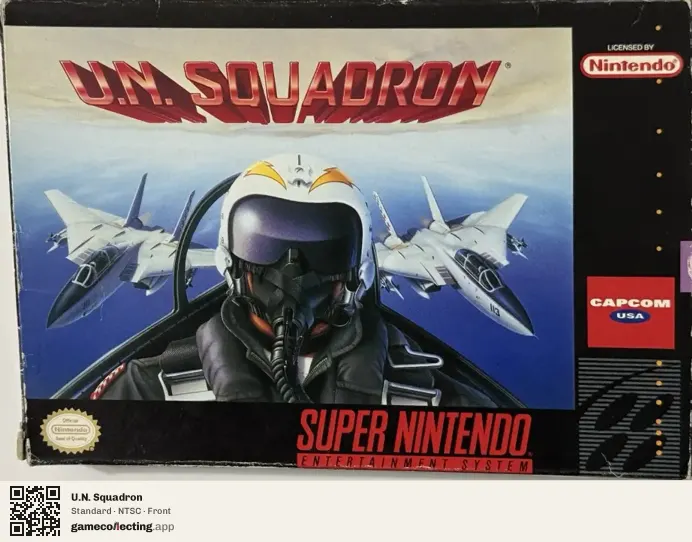 U.N. Squadron Super Nintendo Entertainment System, NTSC box front