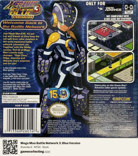 Mega Man Battle Network 3: Blue Version Game Boy Advance, NTSC box back
