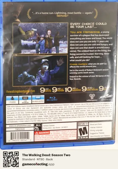 The Walking Dead: Season Two PlayStation 4, NTSC box back
