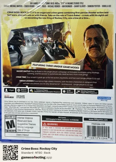 Crime Boss: Rockay City PlayStation 5, NTSC box back