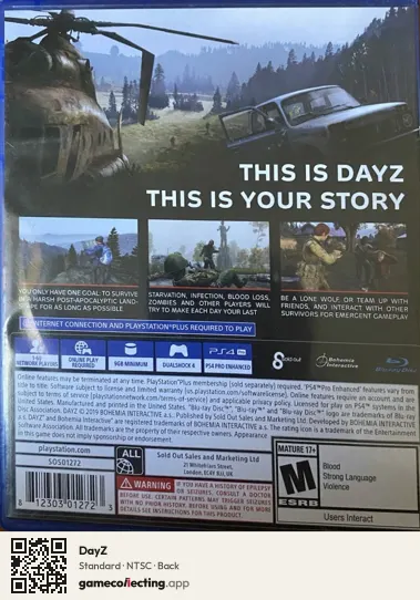 DayZ PlayStation 4, NTSC box back