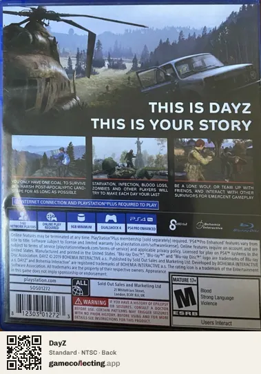 DayZ PlayStation 4, NTSC box back