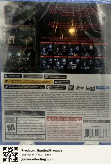 Predator: Hunting Grounds PlayStation 5, NTSC box back