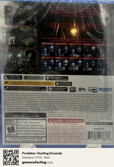 Predator: Hunting Grounds PlayStation 5, NTSC box back