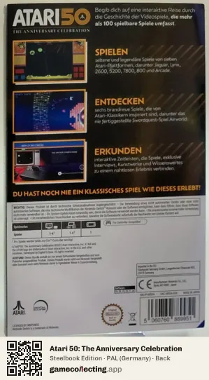 Atari 50: The Anniversary Celebration Nintendo Switch, Germany box back