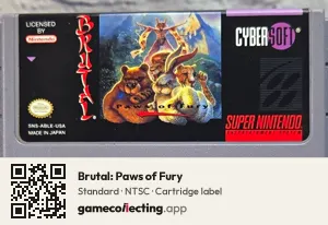 Brutal: Paws of Fury Super Nintendo Entertainment System, NTSC cartridge label