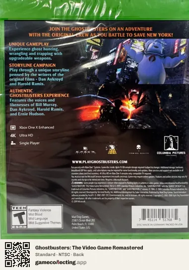 Ghostbusters: The Video Game Remastered Xbox One, NTSC box back