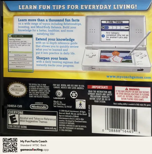 My Fun Facts Coach Nintendo DS, NTSC box back