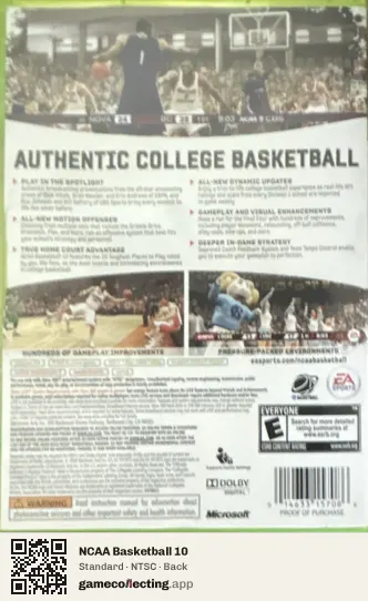 NCAA Basketball 10 Xbox 360, NTSC box back