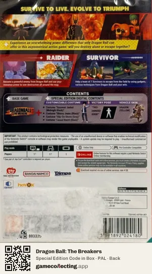 Dragon Ball: The Breakers Nintendo Switch, PAL box back