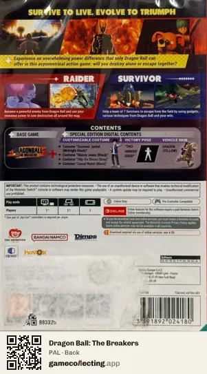 Dragon Ball: The Breakers Nintendo Switch, PAL box back