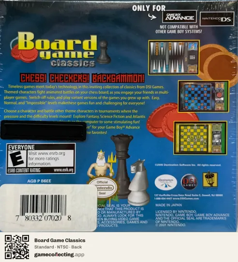 Board Game Classics Game Boy Advance, NTSC box back