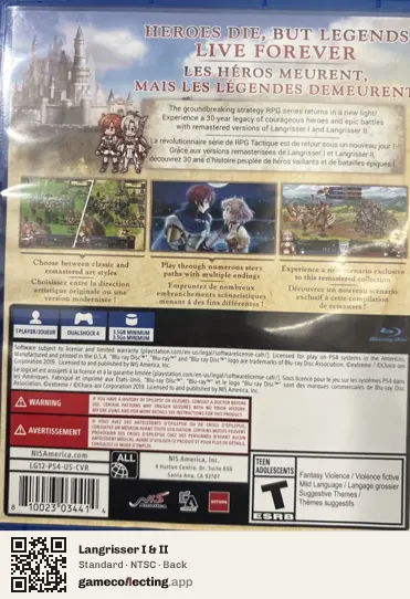 Langrisser I & II PlayStation 4, NTSC box back