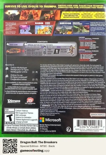 Dragon Ball: The Breakers Xbox One, NTSC box back