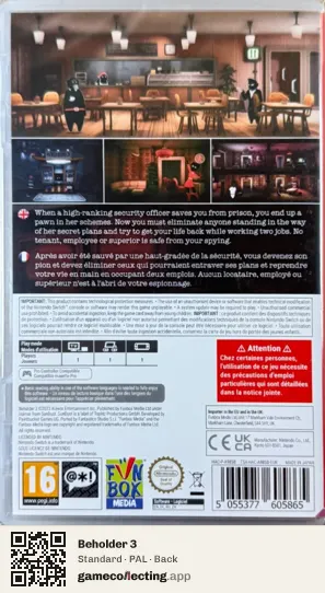Beholder 3 Nintendo Switch, PAL box back