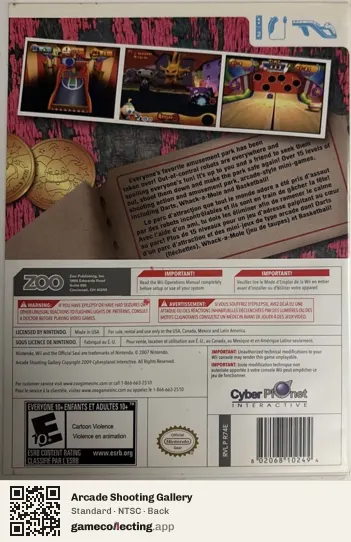 Arcade Shooting Gallery Nintendo Wii, NTSC box back
