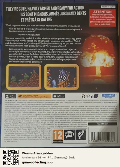 Worms Armageddon PlayStation 5, Germany box back