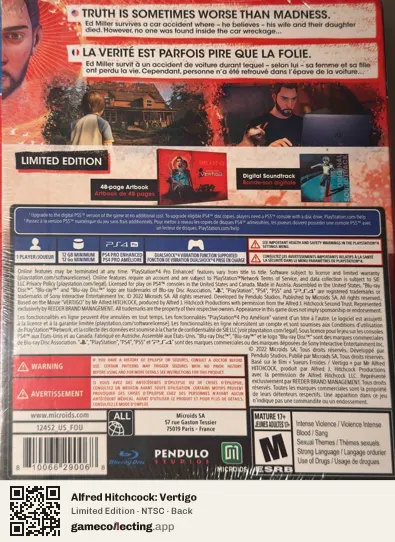 Alfred Hitchcock: Vertigo PlayStation 4, NTSC box back