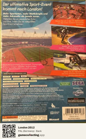 London 2012 Xbox 360, Germany box back