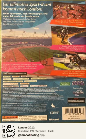 London 2012 Xbox 360, Germany box back