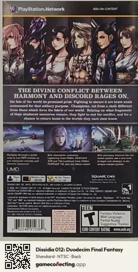 Dissidia 012: Duodecim Final Fantasy PlayStation Portable, NTSC box back