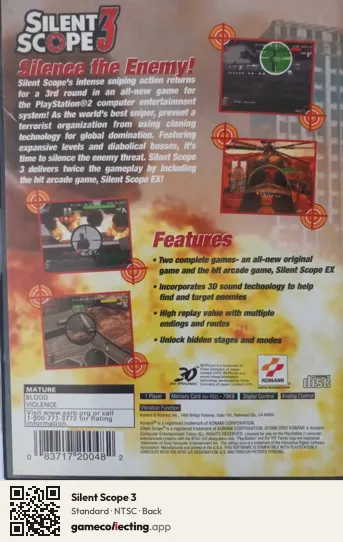 Silent Scope 3 PlayStation 2, NTSC box back