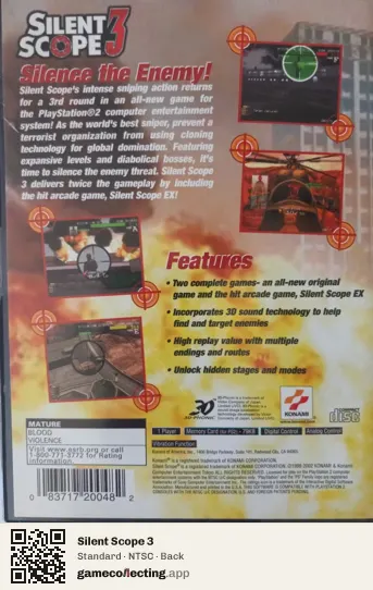 Silent Scope 3 PlayStation 2, NTSC box back