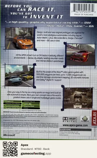 Apex Xbox, NTSC box back