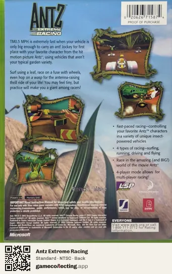 Antz Extreme Racing Xbox, NTSC box back