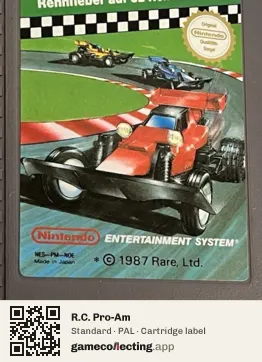 R.C. Pro-Am Nintendo Entertainment System, PAL cartridge label
