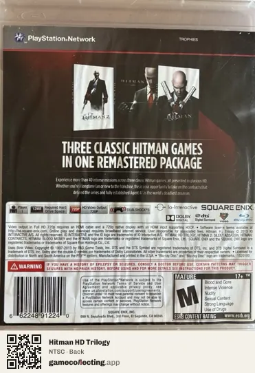 Hitman HD Trilogy PlayStation 3, NTSC box back