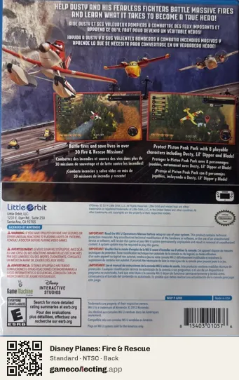 Disney Planes: Fire & Rescue Nintendo Wii U, NTSC box back