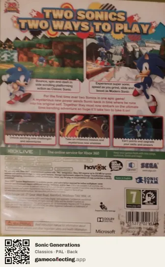 Sonic Generations Xbox 360, PAL box back
