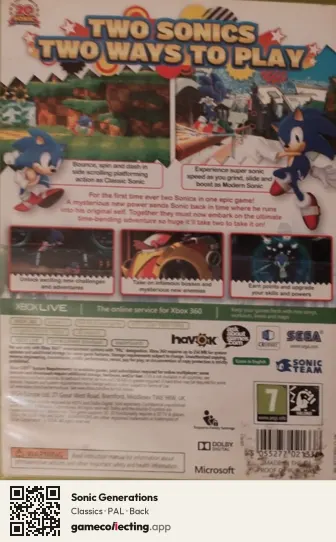 Sonic Generations Xbox 360, PAL box back