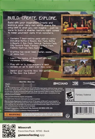 Minecraft Xbox One, NTSC box back