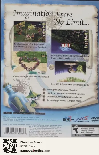Phantom Brave PlayStation 2, NTSC box back