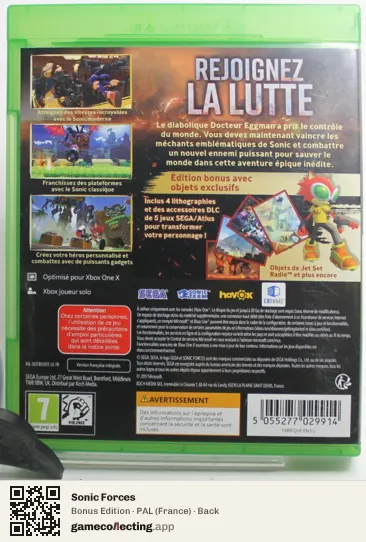Sonic Forces Xbox One, France box back