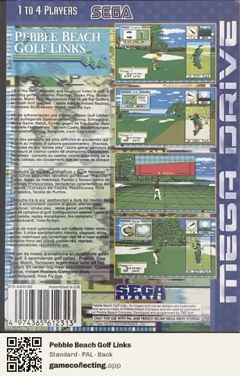Pebble Beach Golf Links Sega Mega Drive / Genesis, PAL box back