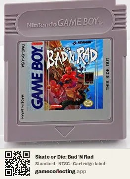 Skate or Die: Bad 'N Rad Game Boy, NTSC cartridge label