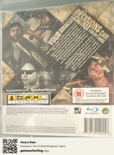 Heavy Rain PlayStation 3, United Kingdom box back