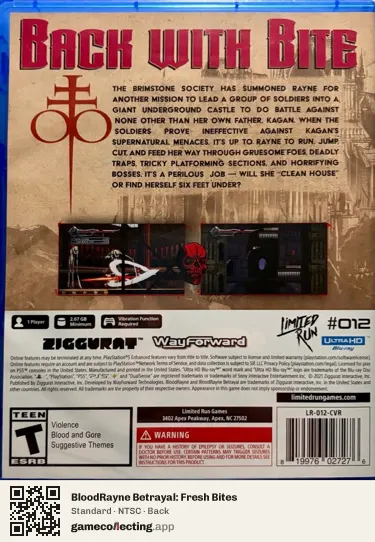 BloodRayne Betrayal: Fresh Bites PlayStation 5, NTSC box back