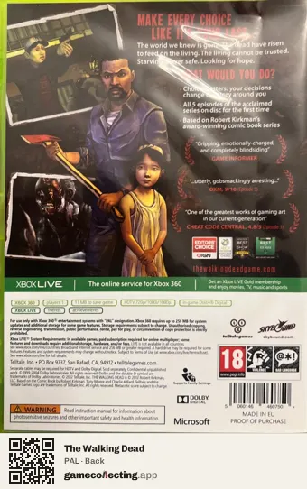 The Walking Dead Xbox 360, PAL box back