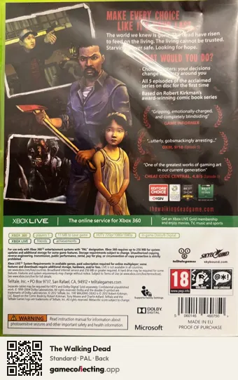 The Walking Dead Xbox 360, PAL box back