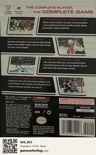 NHL 2K3 Nintendo GameCube, NTSC box back