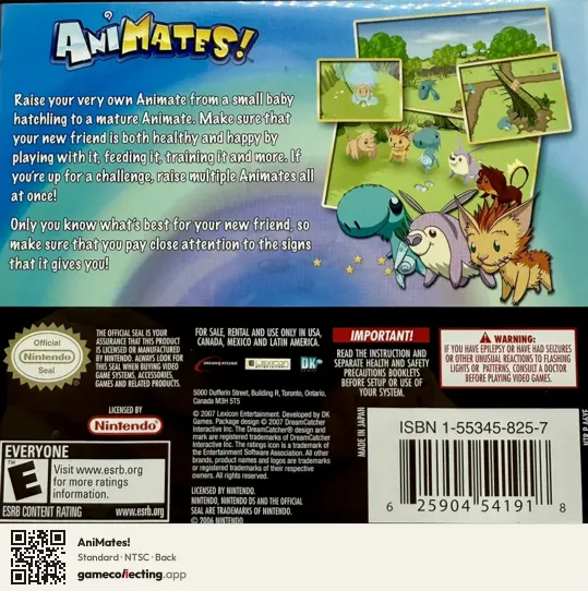 AniMates! Nintendo DS, NTSC box back