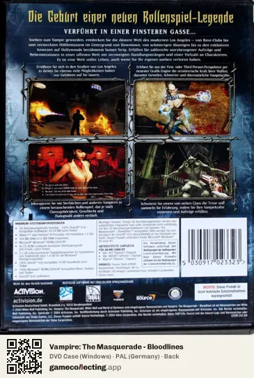 Vampire: The Masquerade - Bloodlines Computer, Germany box back